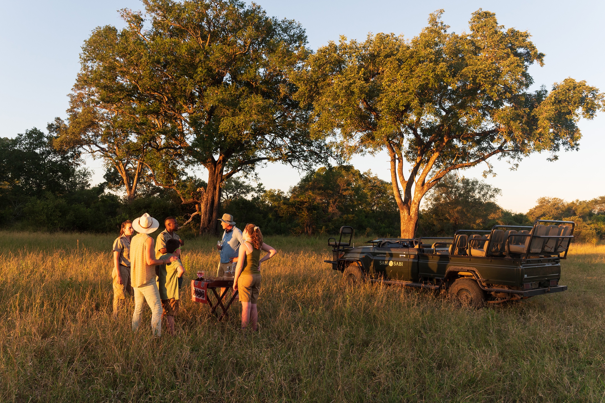 A sundowner stop during an afternoon game drive in the Sabi Sands.