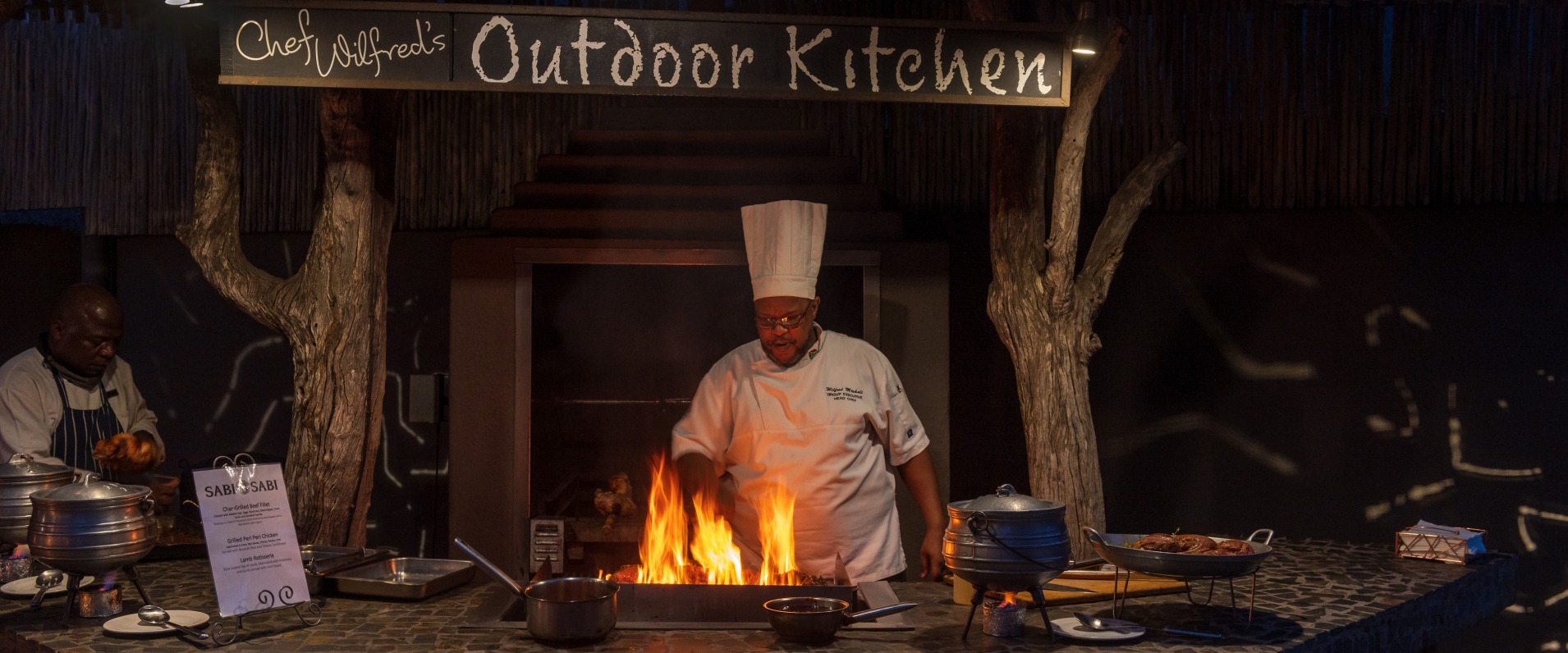 Indulge in Sabi Sabi's signature dishes prepared to perfection in their outdoor bush kitchen. Indulge in Sabi Sabi's signature dishes prepared to perfection in their outdoor bush kitchen.