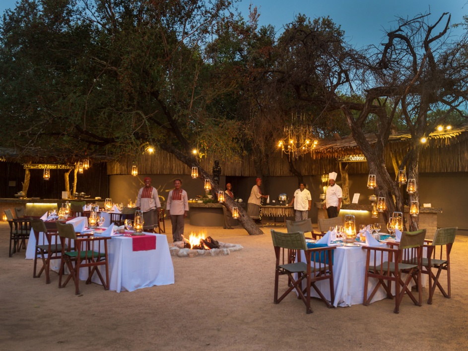 Magical dinner in the African bush underneath the stars.
